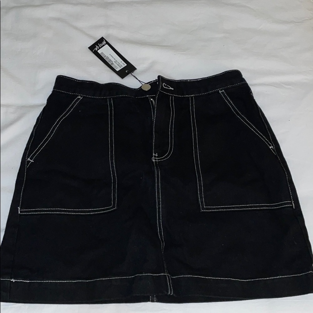 Nasty Gal Black denim skirt with white stitching